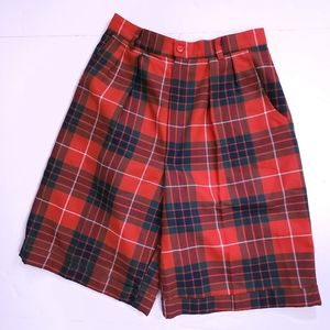 Geoffrey Beene Vintage High Waisted Red Pleated Plaid Tartan Shorts Womens XS